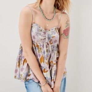 NWT American Eagle Smocked Floral Spaghetti Strap Tiered Babydoll Top Si…